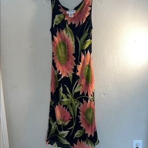 Vintage Ronni Nicole Black Midi Dress with Vibrant Floral Design